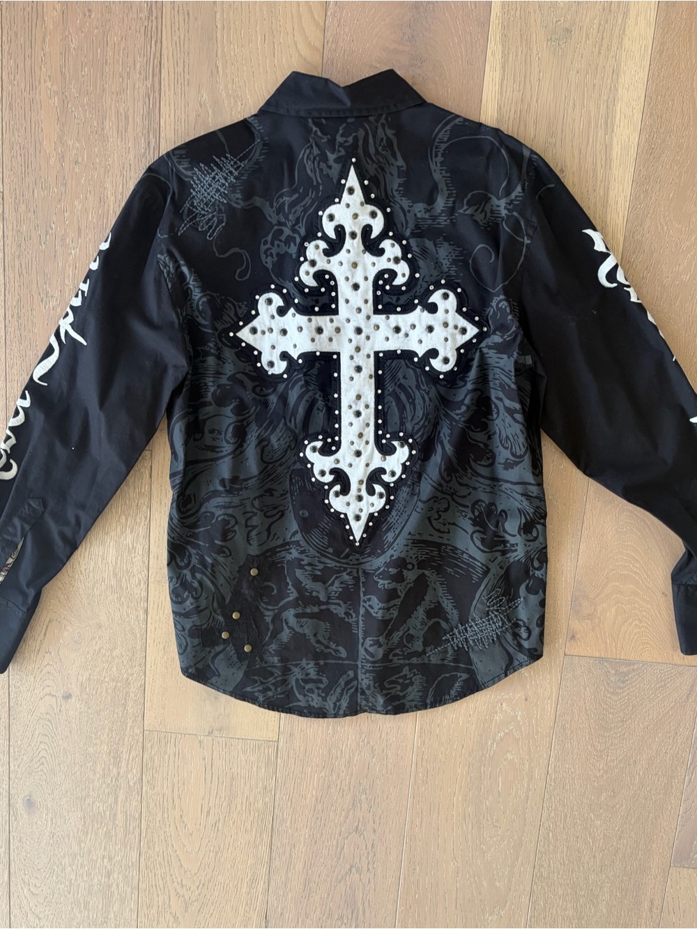 Rebel Spirit Black Shirt with Red and Gold Crest Label